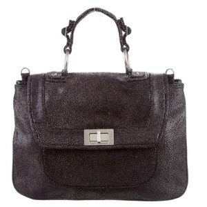 Rebecca Minkoff Covet Convertible Black Stingray Embossed Suede Satchel.